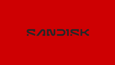 An image of the revamped 2024 SanDisk logo on red background.