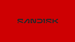 An image of the revamped 2024 SanDisk logo on red background.